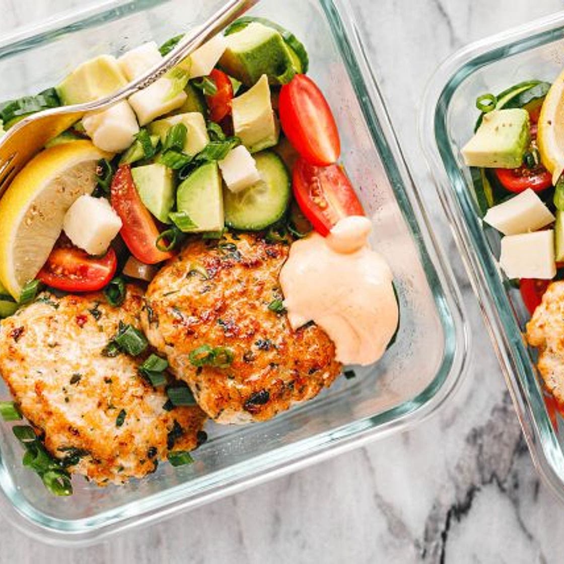 Garlic Herb Chicken Meal Prep Patties & Veggie Salad