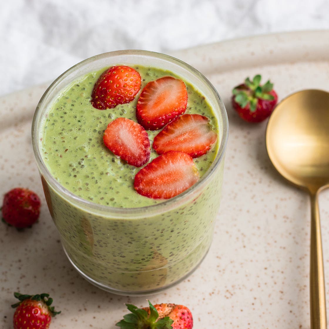 matcha chia pudding with protein