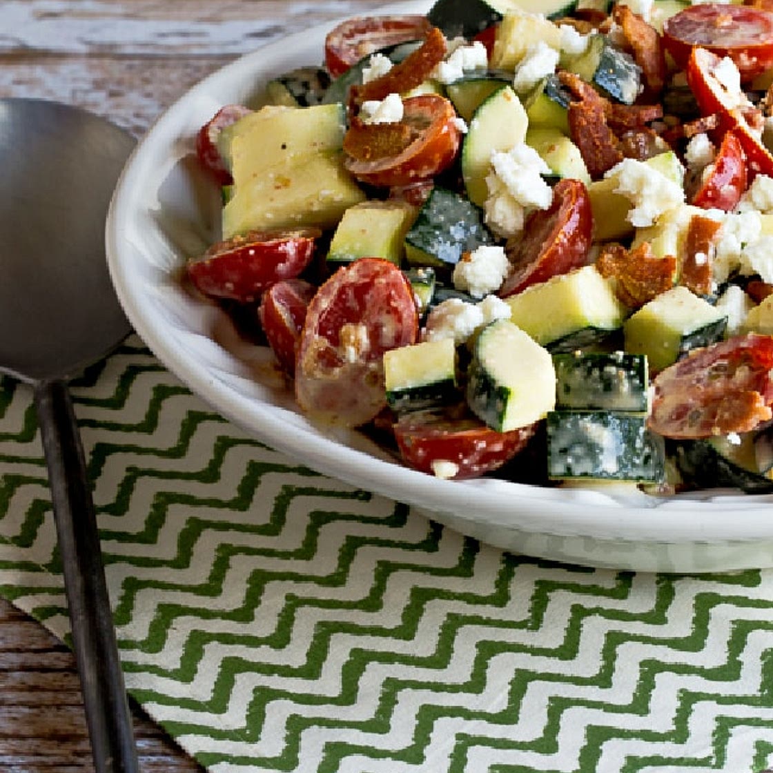 Raw Zucchini Salad (with Bacon, Tomato, and Feta)