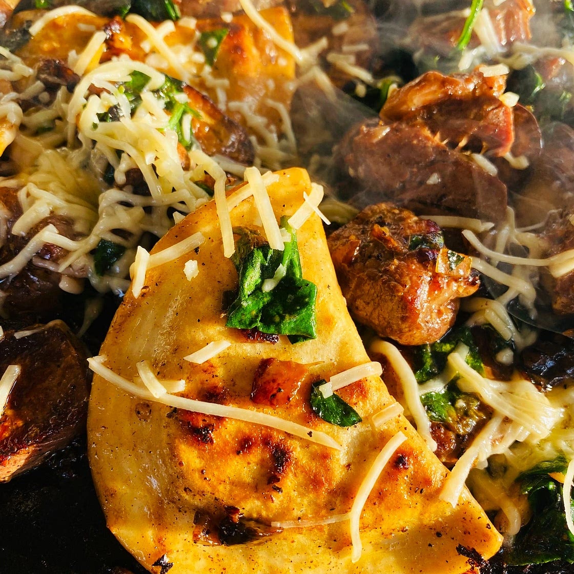 Blackstone Steak and Pierogies