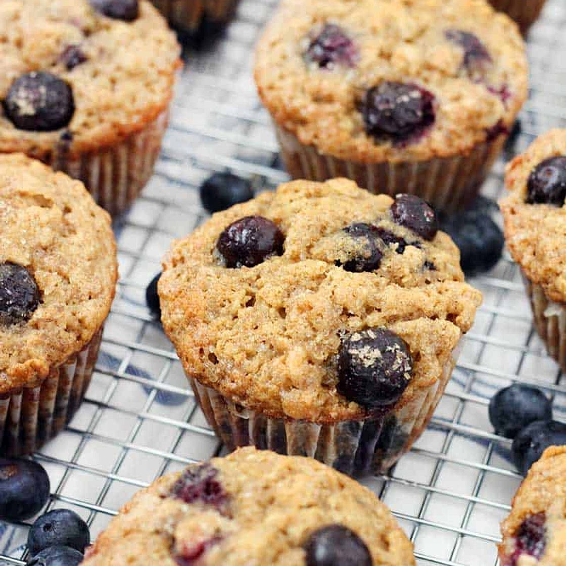 Banana Blueberry Oat Muffins (made with whole wheat flour and honey)