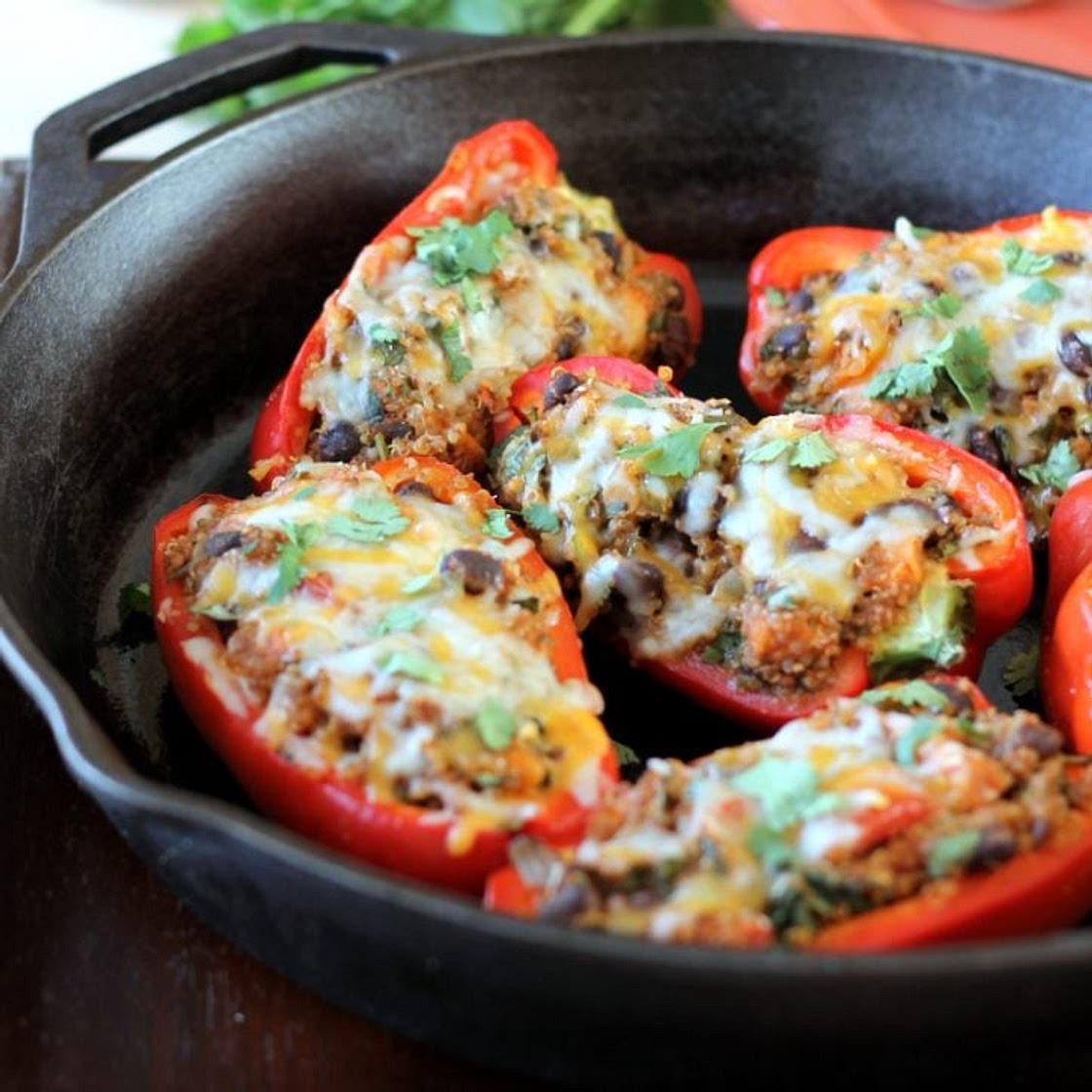 Black Bean, Sweet Potato & Quinoa Stuffed Bell Peppers