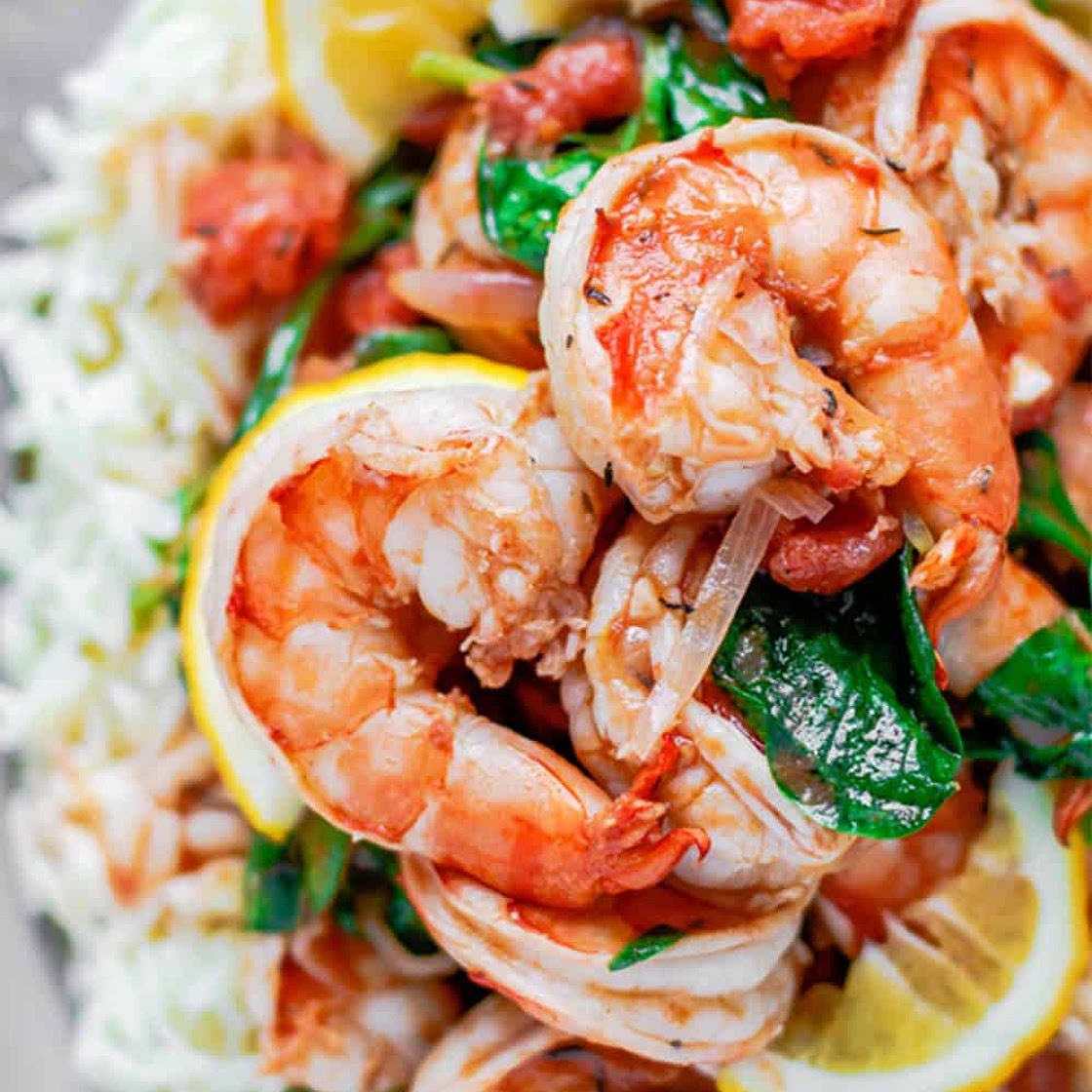 Shrimp and Orzo in a Garlicky Tomato Sauce