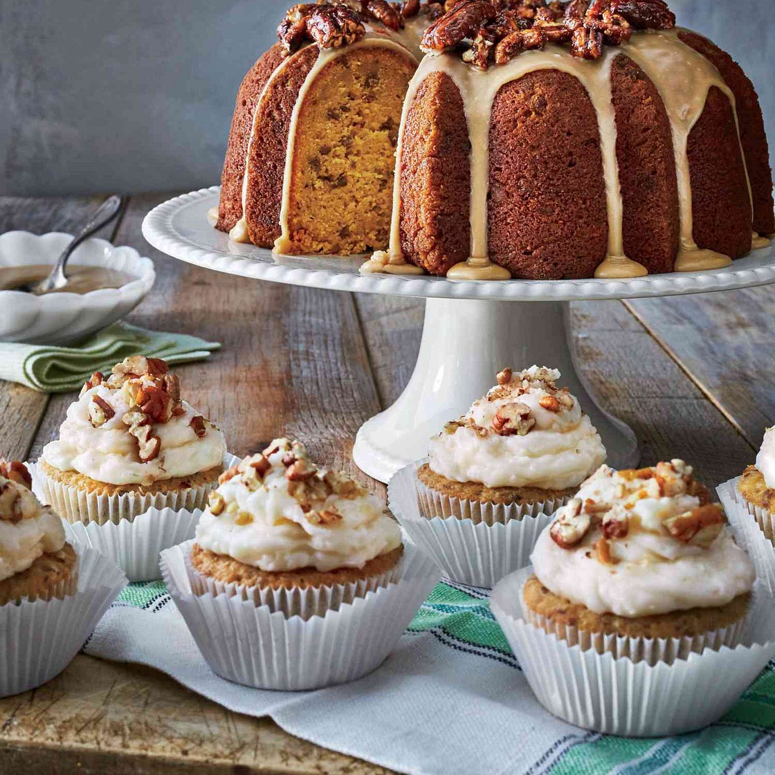 Pumpkin-Spice Bundt With Brown Sugar Icing And Candied Pecans