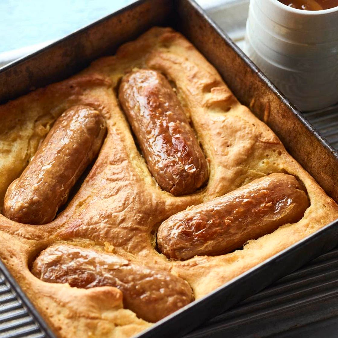 Vegan toad-in-the-hole with red onion gravy