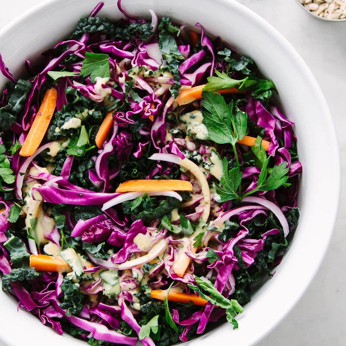 CRUNCHY RED CABBAGE + KALE SLAW