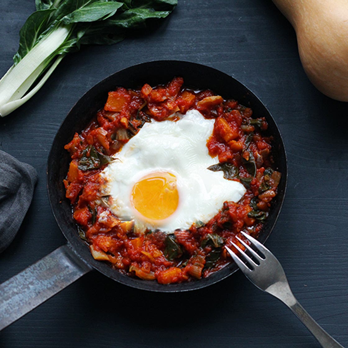 Chakchouka aux blettes et à la courge butternut
