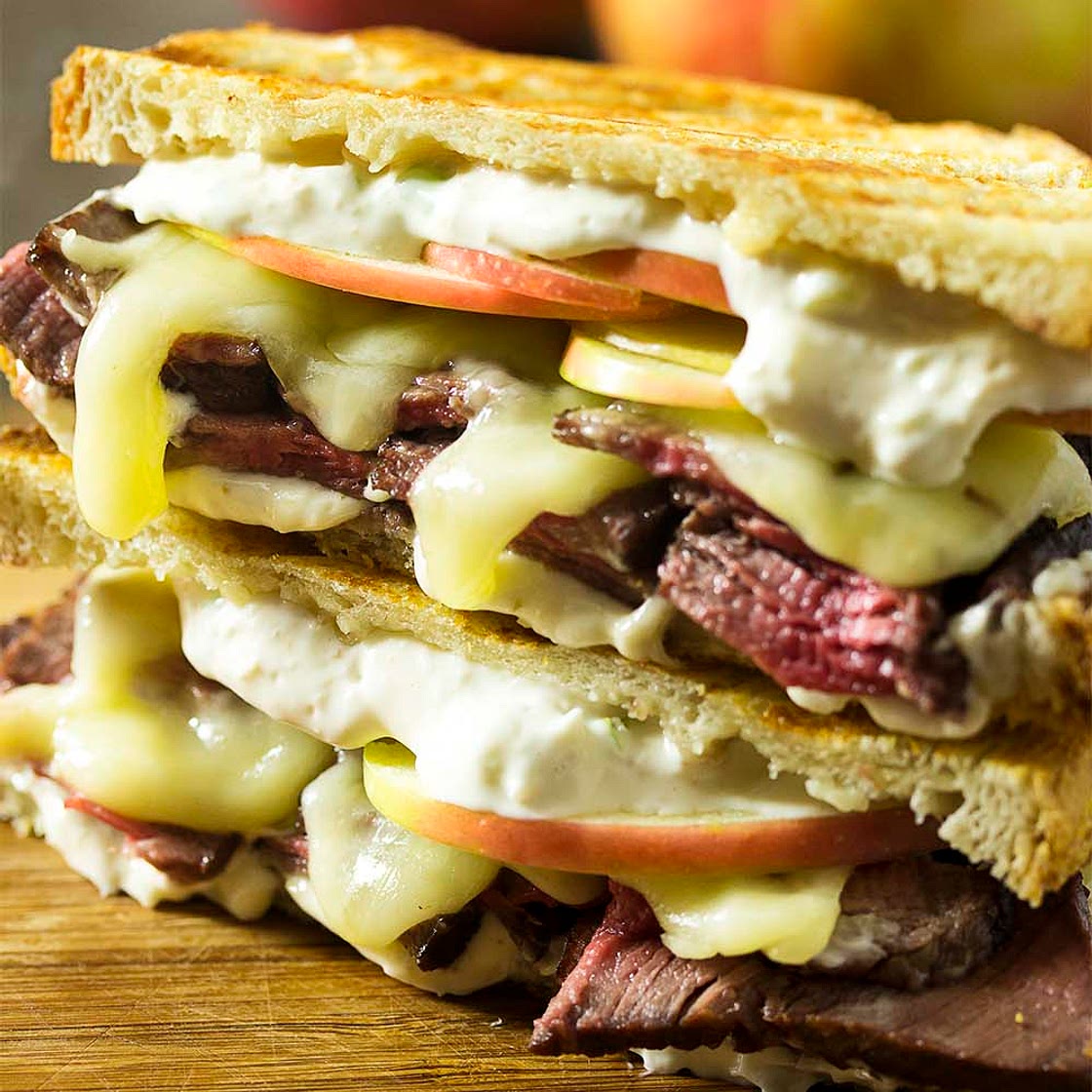 Cheddar, Apple, and Roast Beef Panini