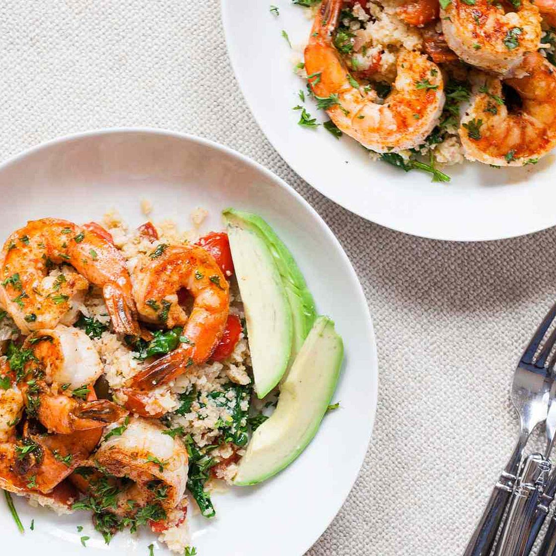 Cauliflower Rice Bowl with Garlic Shrimp