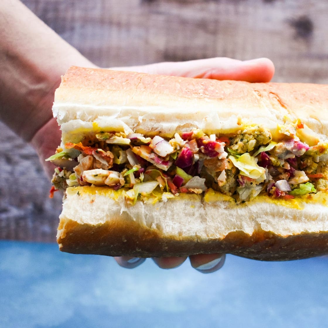 Vegan Chopped Falafel Salad Sandwich with Cheese