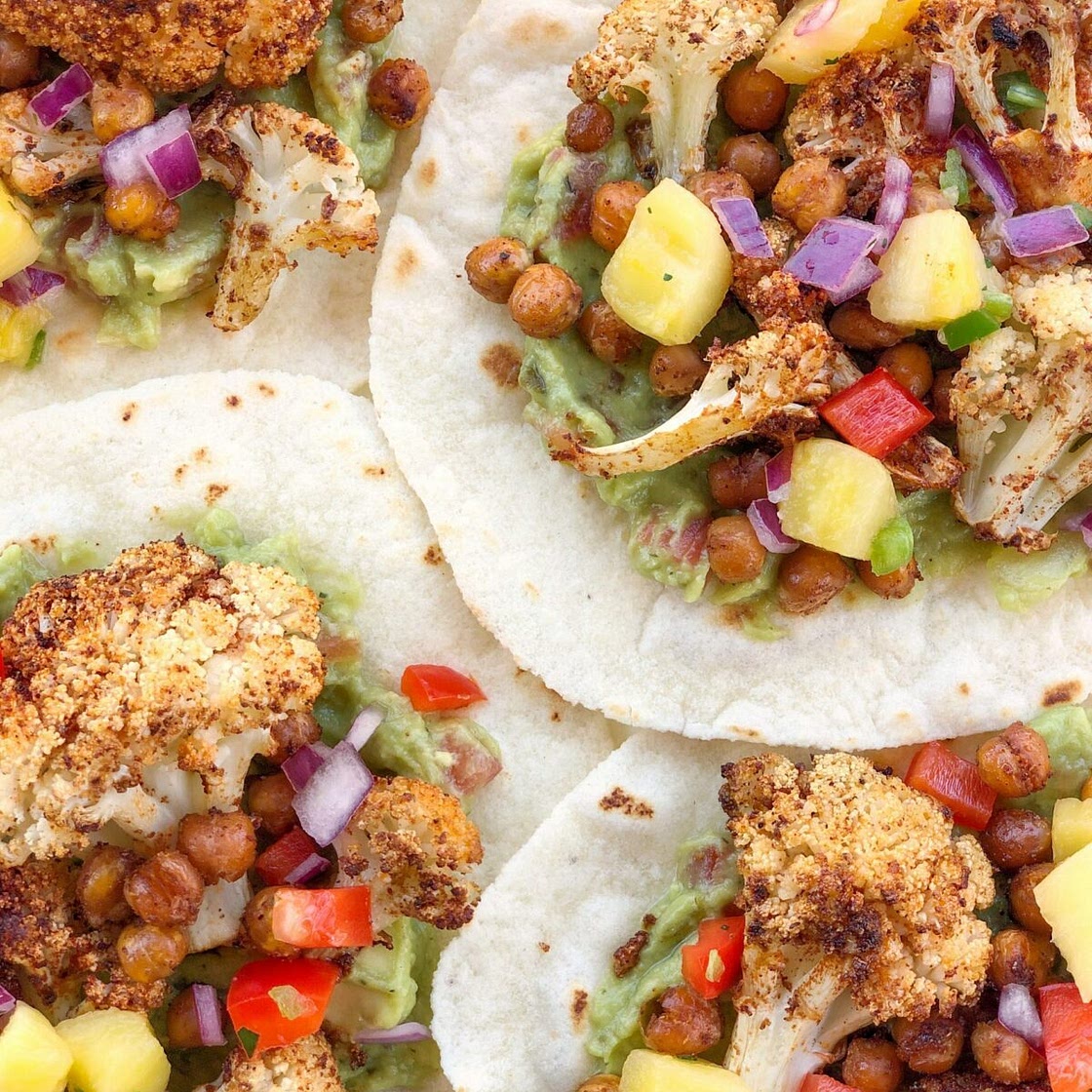 Roasted Cauliflower and Chickpea Tacos with Pineapple Salsa