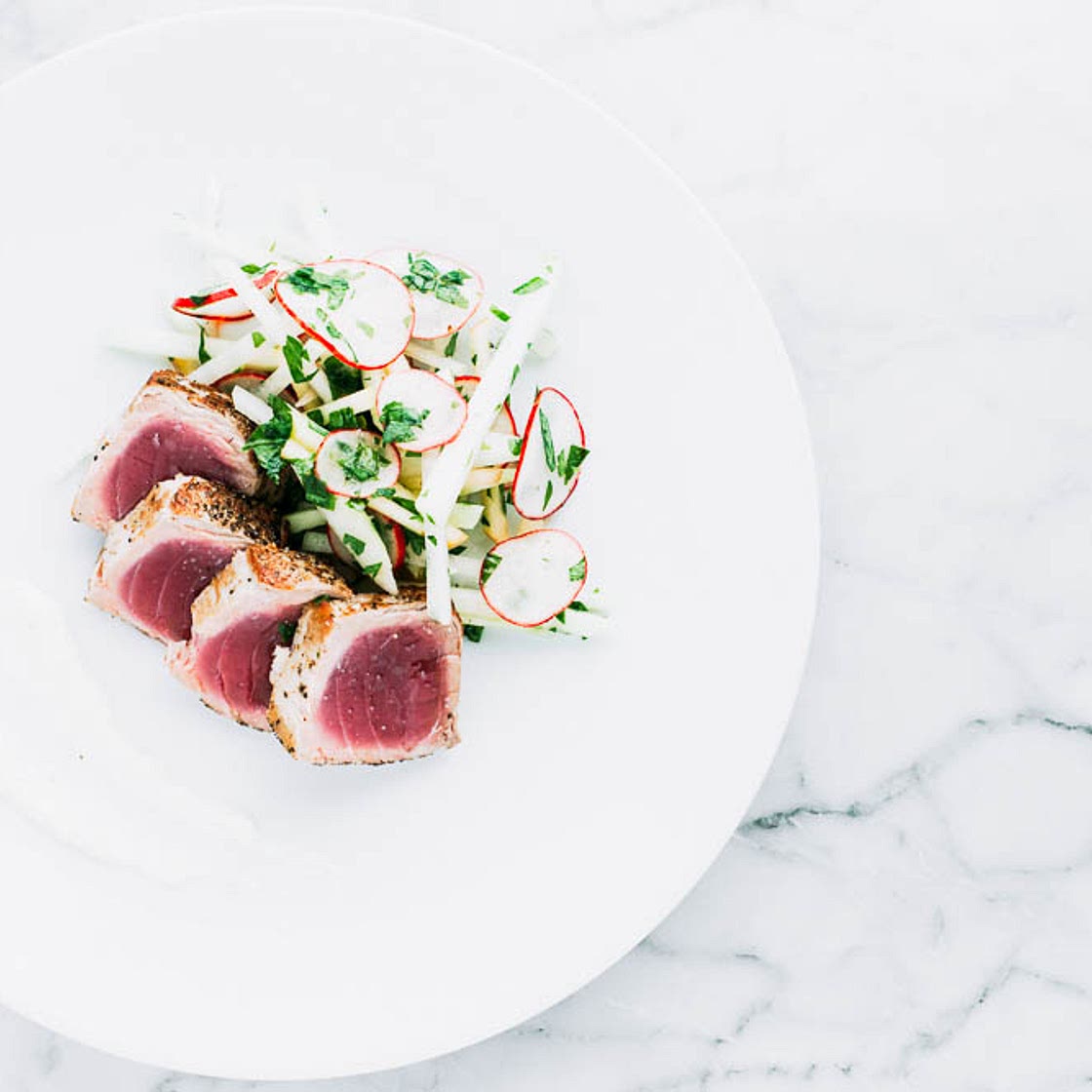 Seared Tuna with a Kohlrabi Slaw and Ginger-Lime Aioli