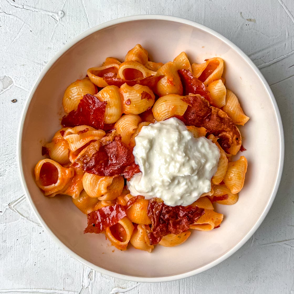 Roasted Paprika Pasta with Crispy Prosciutto di Parma
