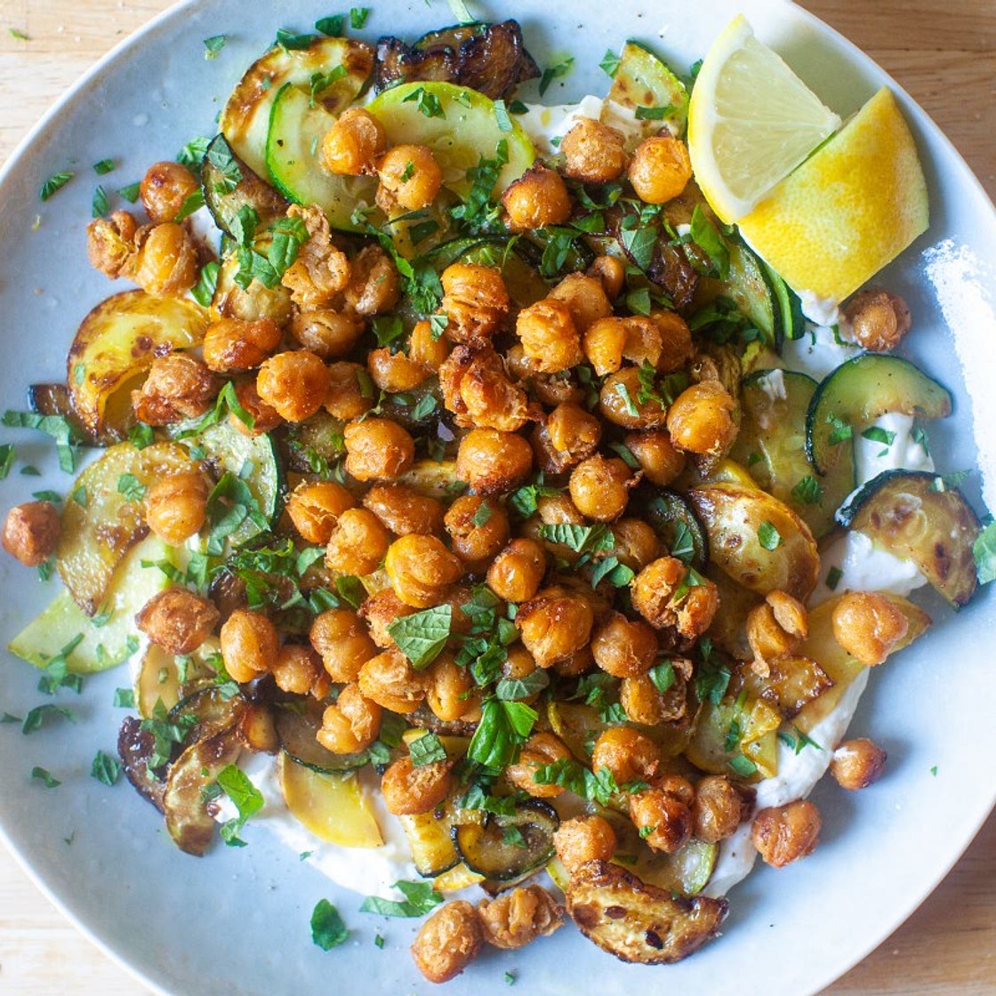 Crisped Chickpeas with Herbs and Garlic Yogurt