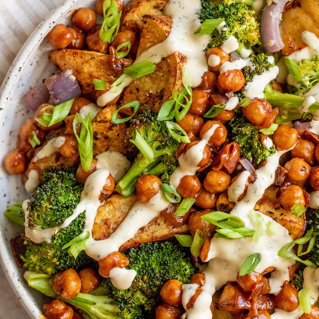 Roasted Potato Salad with BBQ Chickpeas