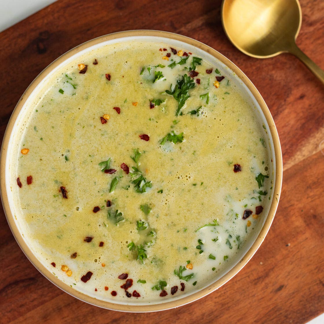 High protein asparagus soup with cottage cheese