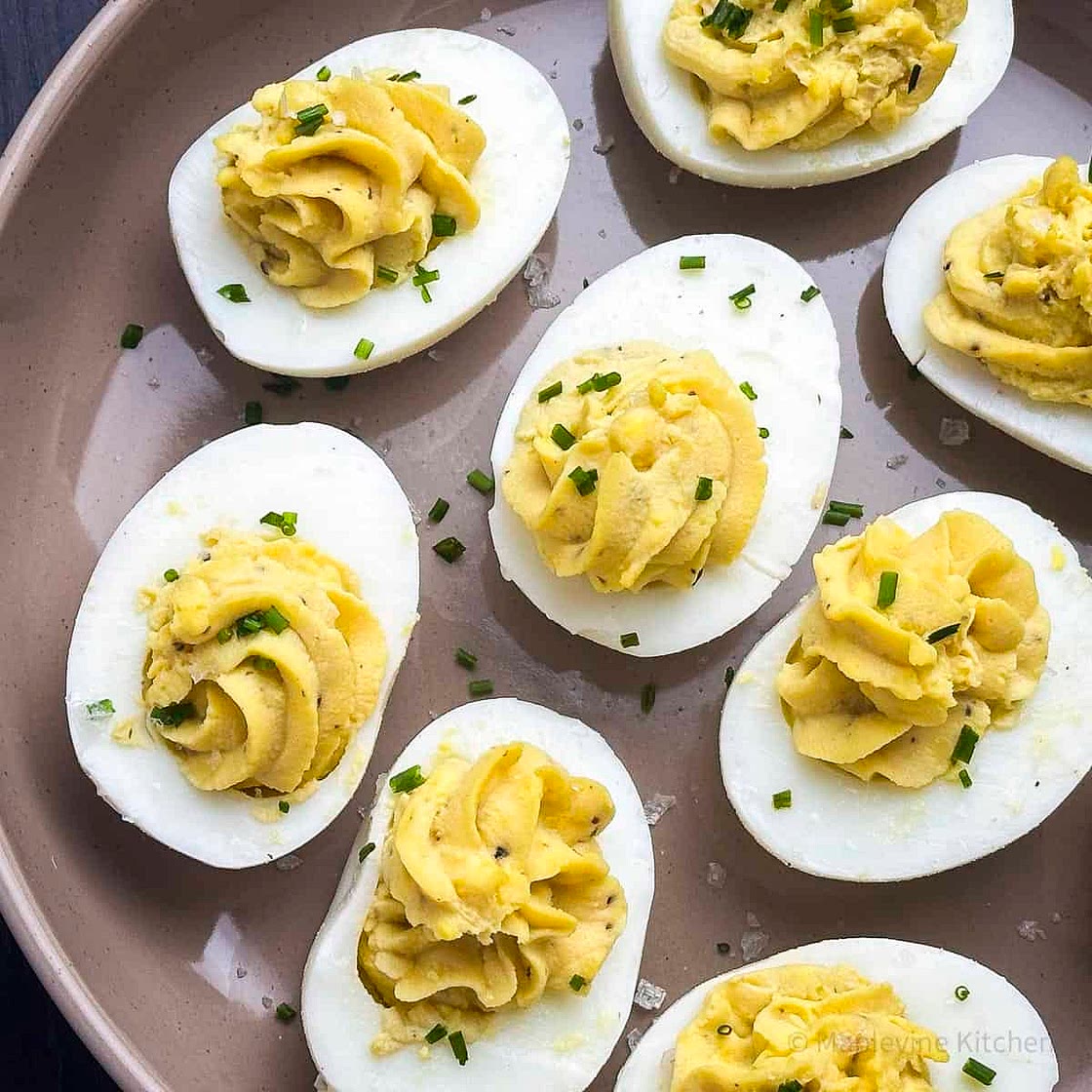 Truffled Deviled Eggs with Black Truffle Oil & Fresh Chives