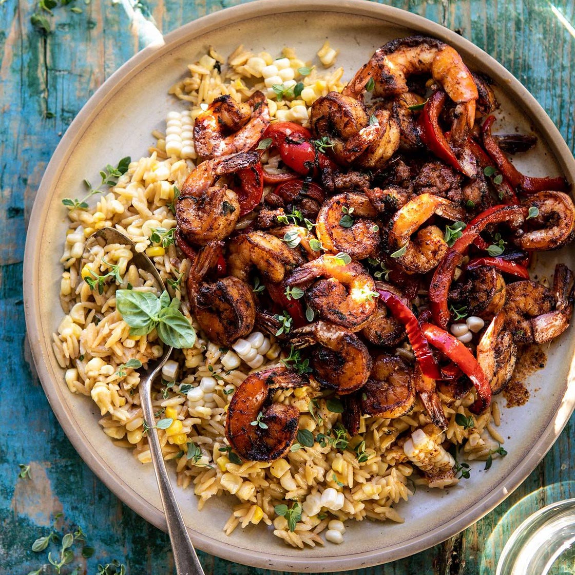 Cajun Pepper Shrimp with Creamed Corn Orzo