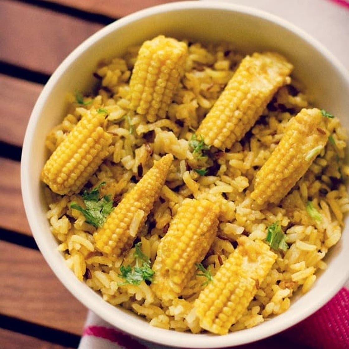 Baby Corn Rice | Baby Corn Pulao