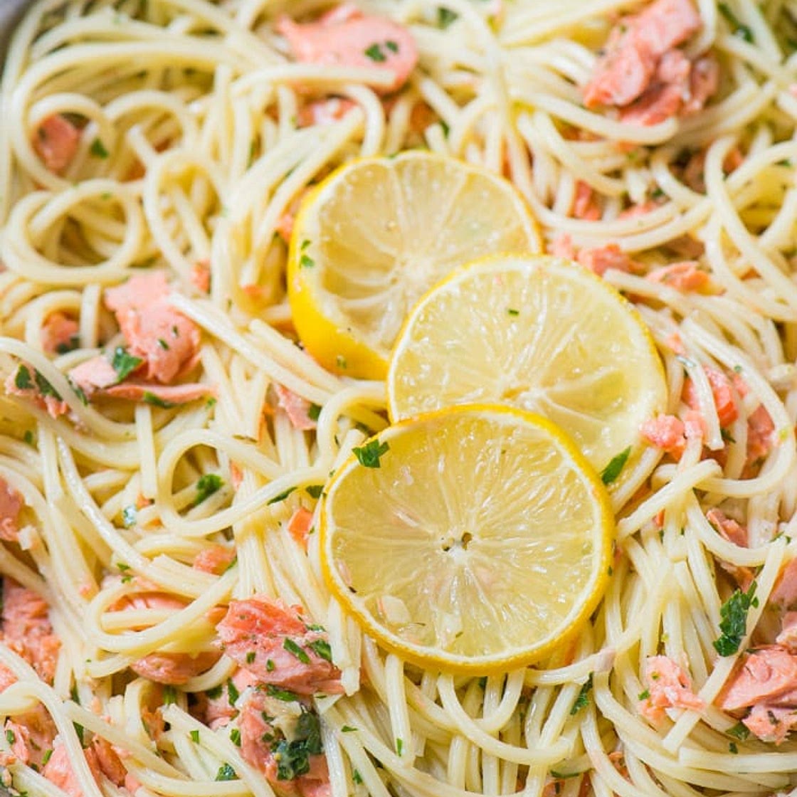 Salmon Pasta with Lemon Garlic Butter Sauce