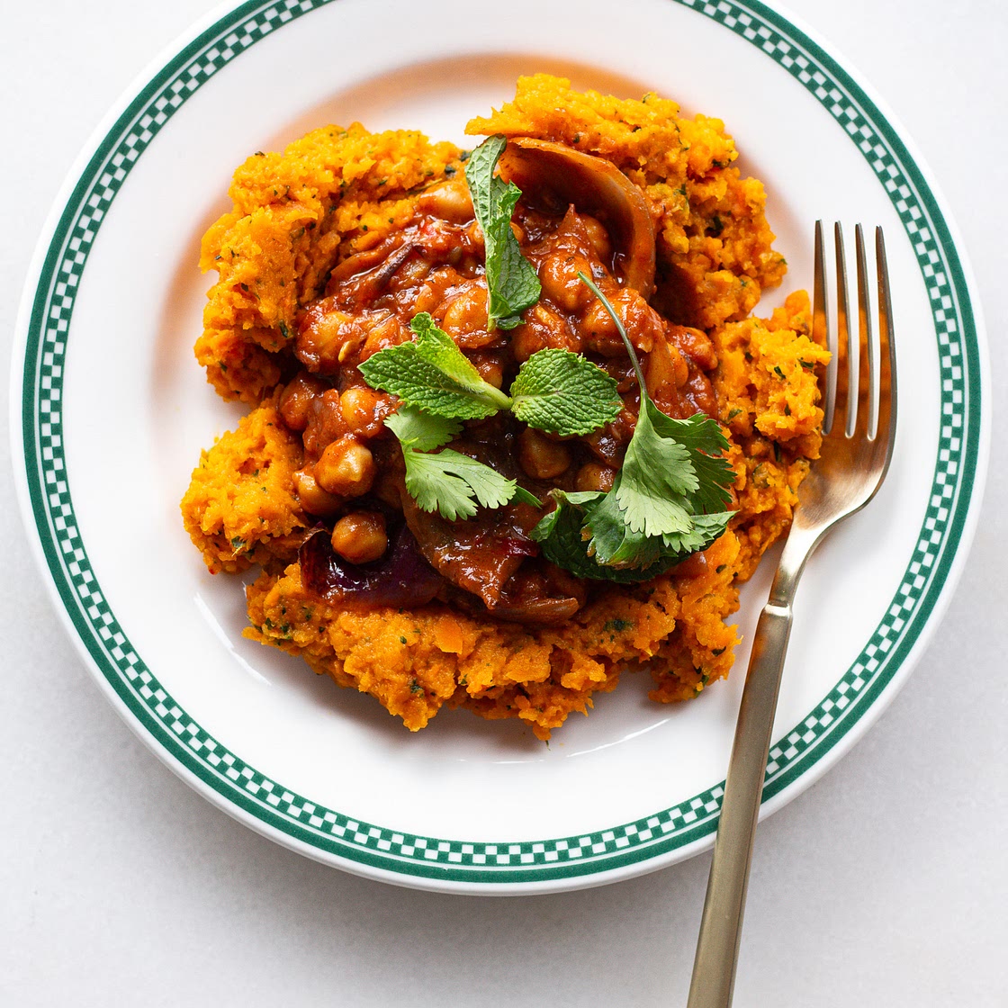 Oven Chili Chickpeas with Preserved Lemon Carrot Mash