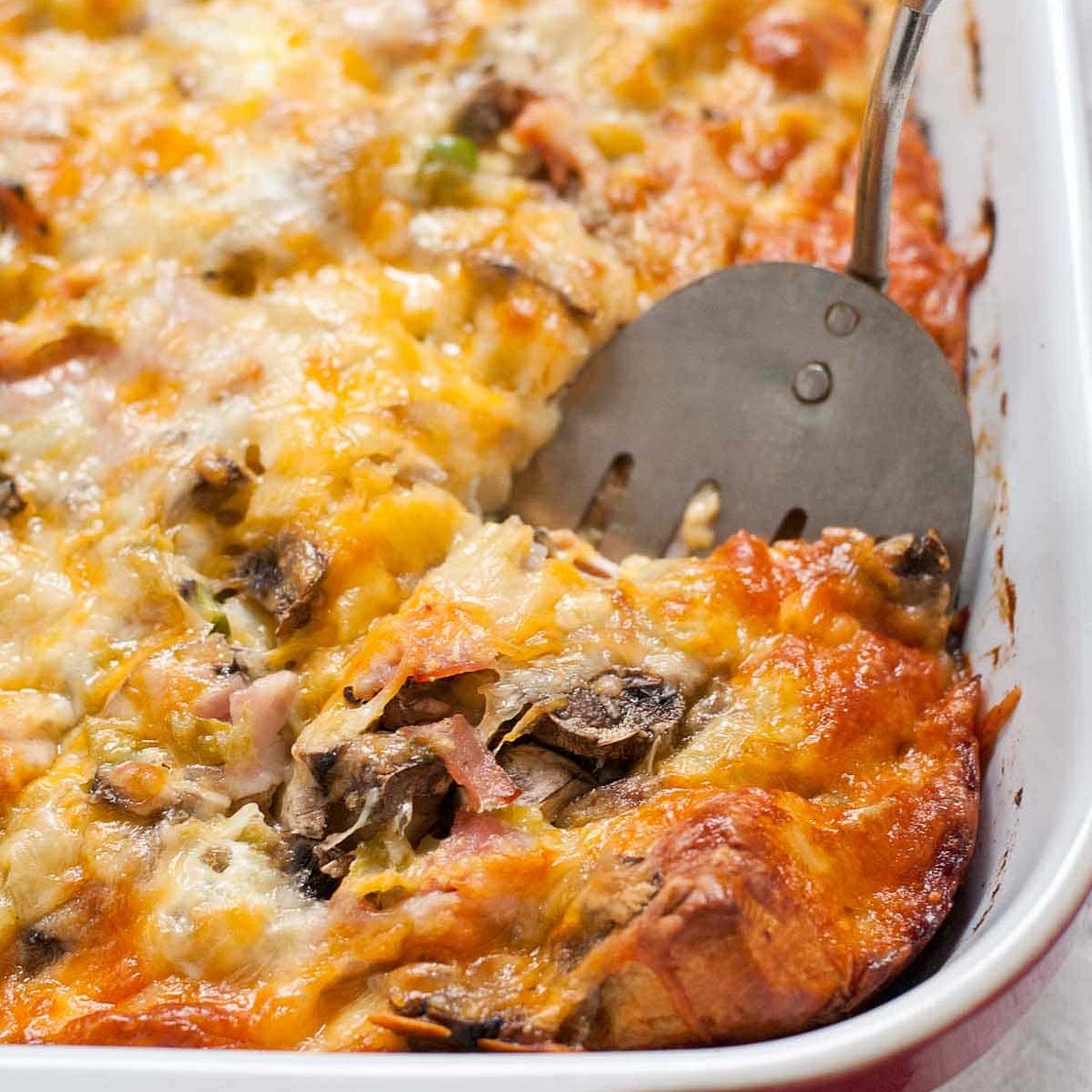 Bubble Up Ham and Cheese Biscuit Breakfast Casserole