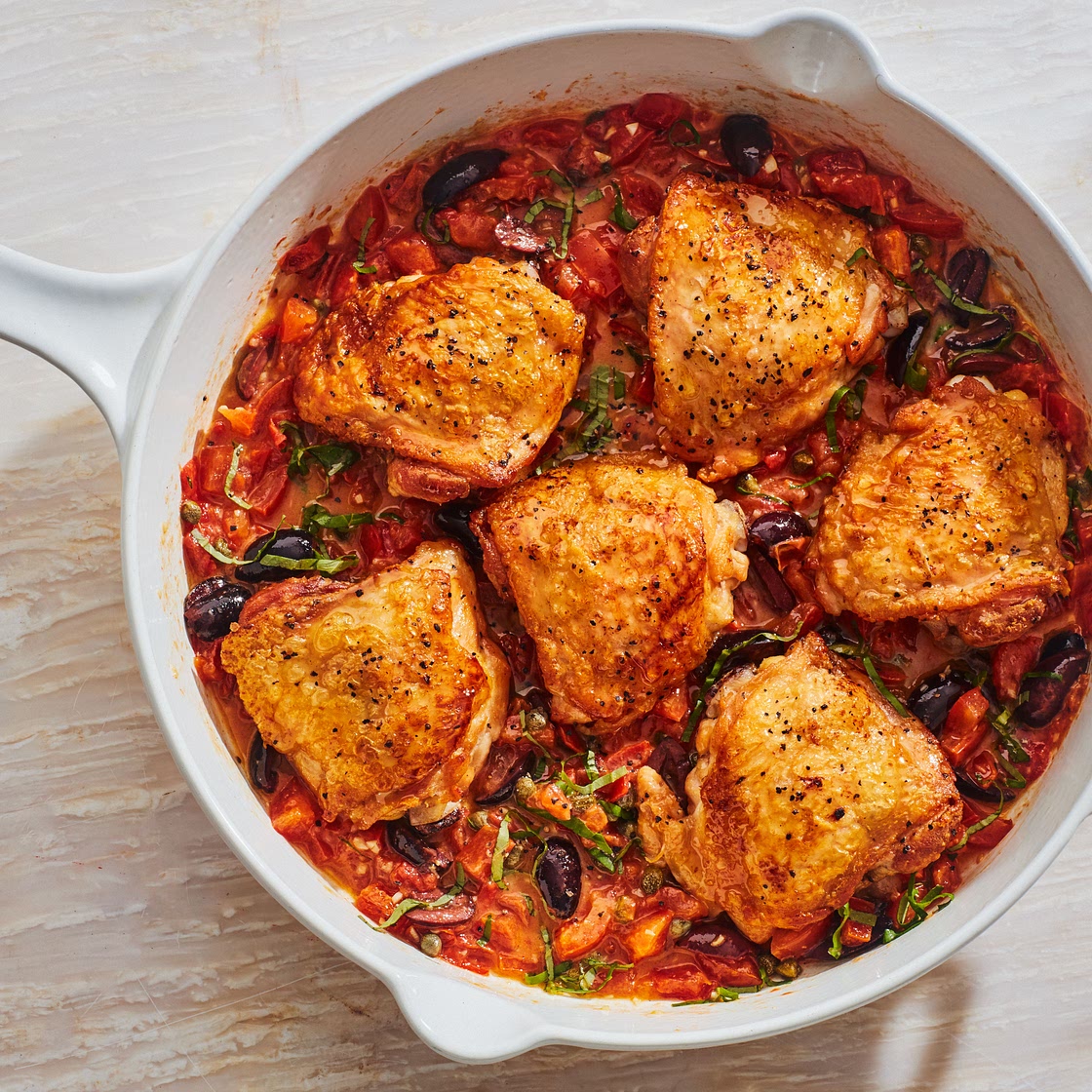Provencal Chicken with Tomatoes, Olives, and Basil Recipe