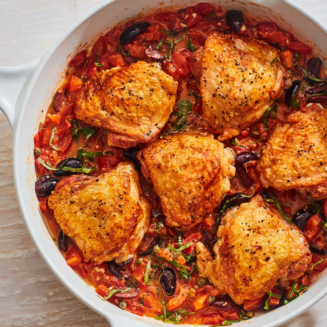 Provencal Chicken with Tomatoes, Olives, and Basil Recipe