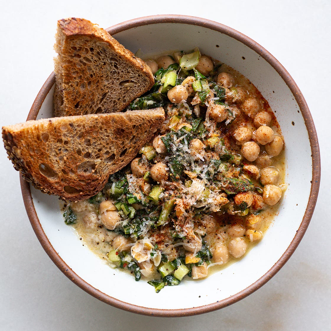 Creamy Tahini Chickpeas with Bitter Greens