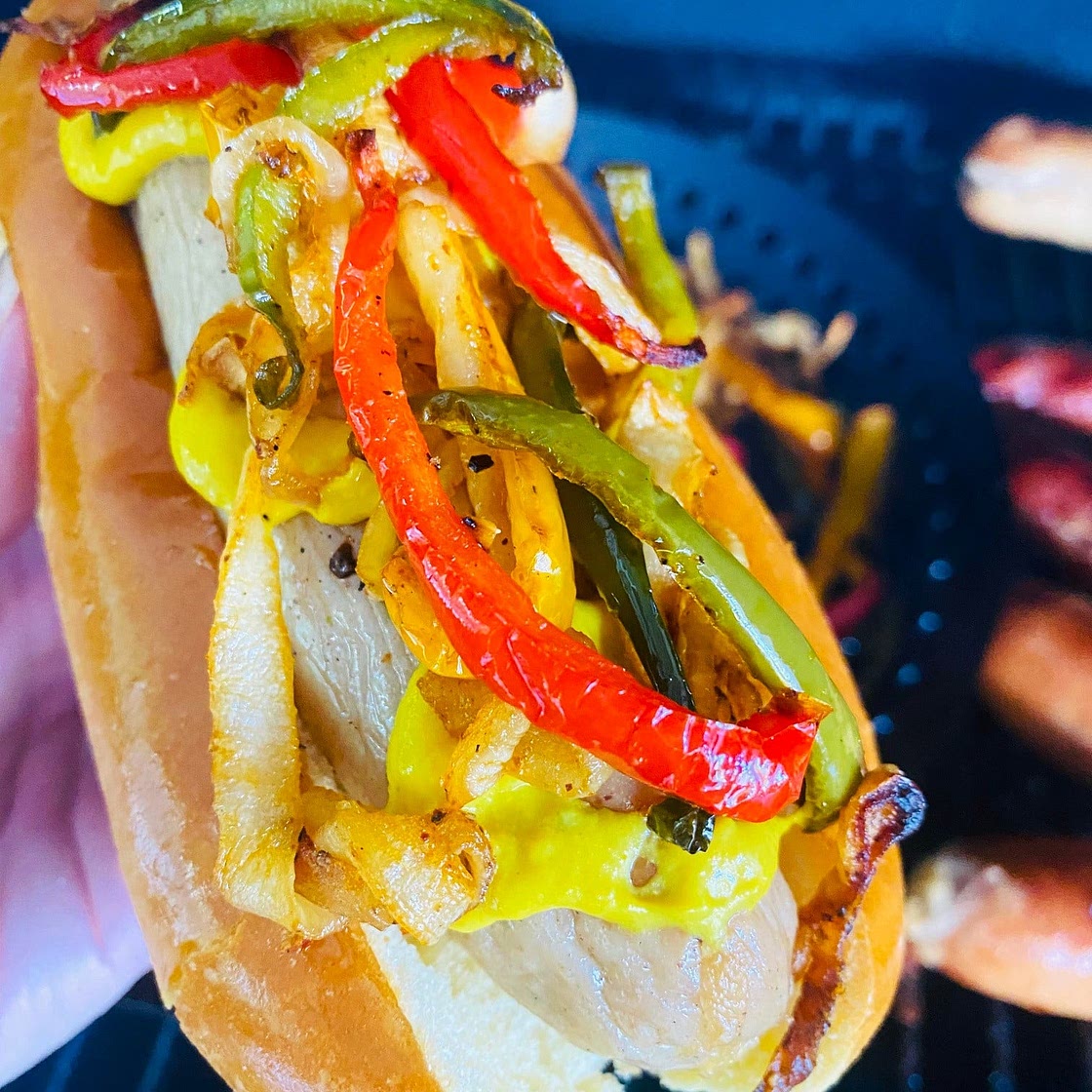 Traeger Brats Peppers and Onions