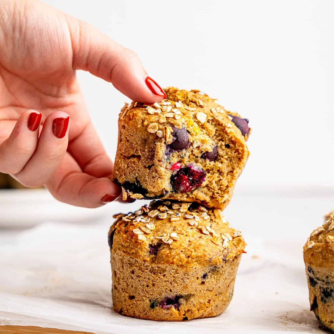 Easy + Healthy Blueberry Banana Oatmeal Muffins
