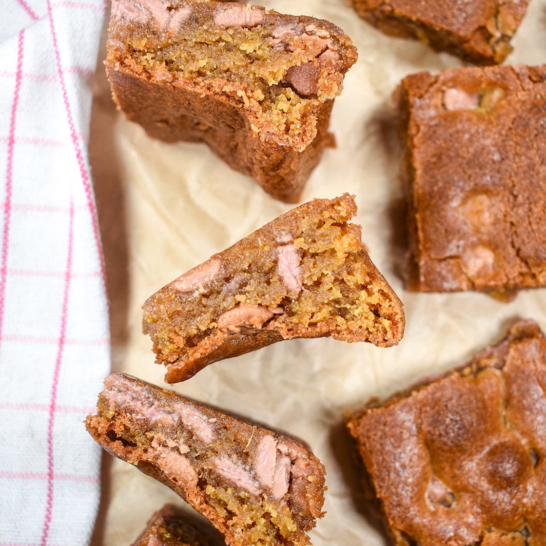 Cardamom and Ruby Chocolate Blondies
