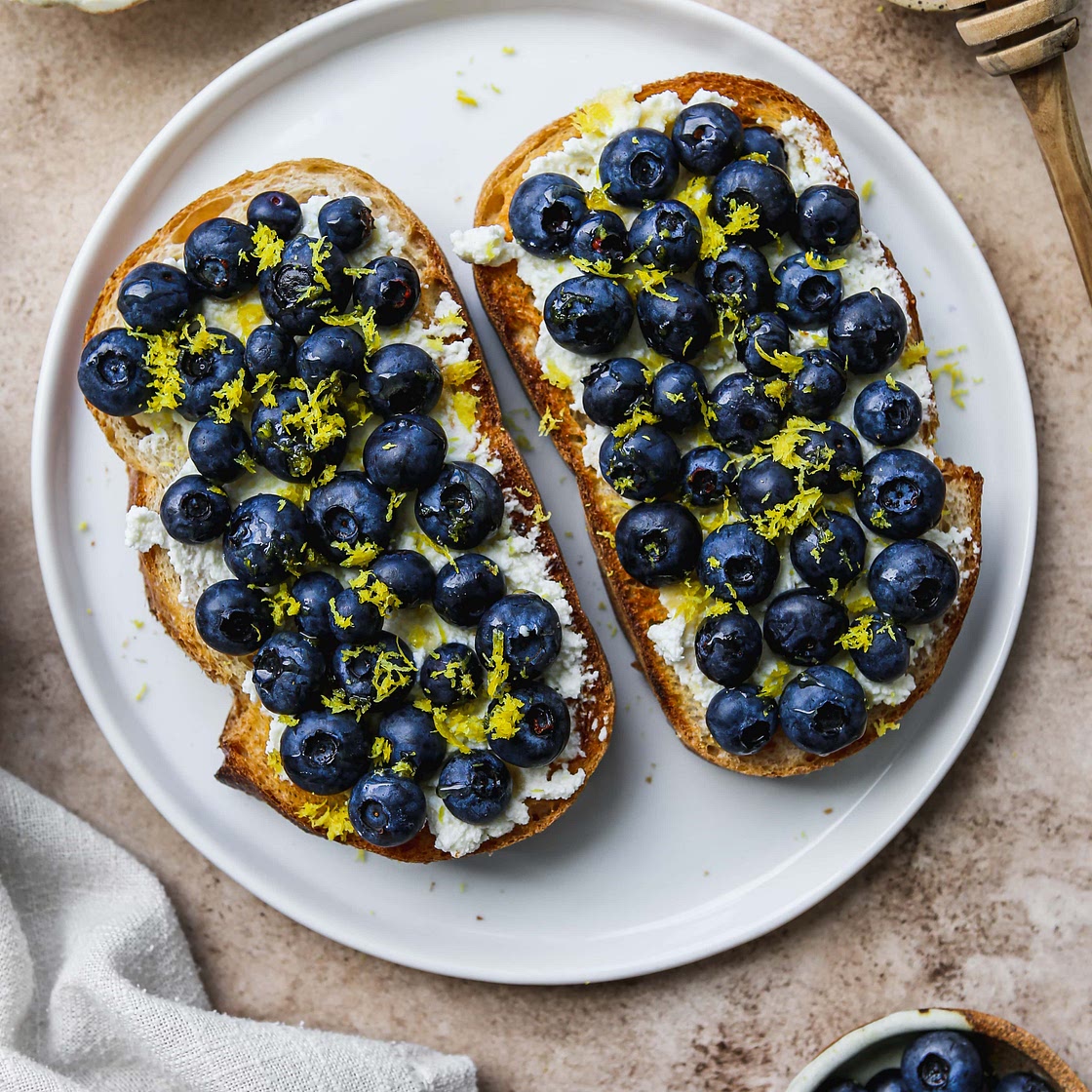 Lemon Blueberry Ricotta Toast With Honey