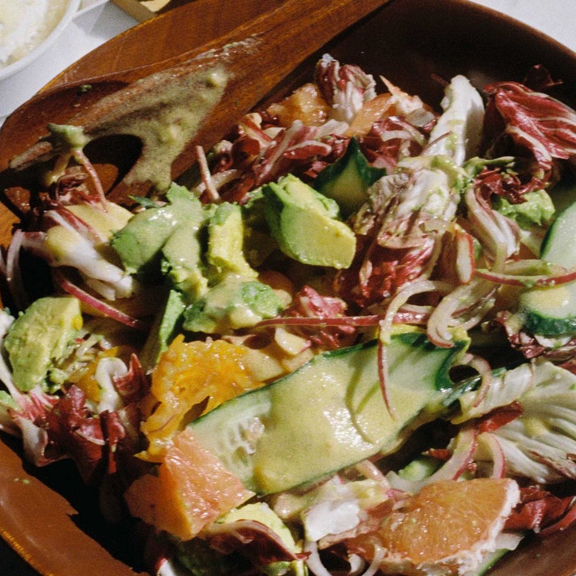 Summer hydration salad with kombucha dressing