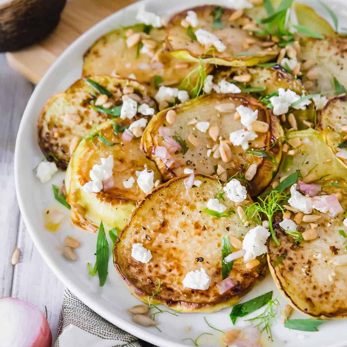 Roasted Kohlrabi with Goat Cheese & Tarragon