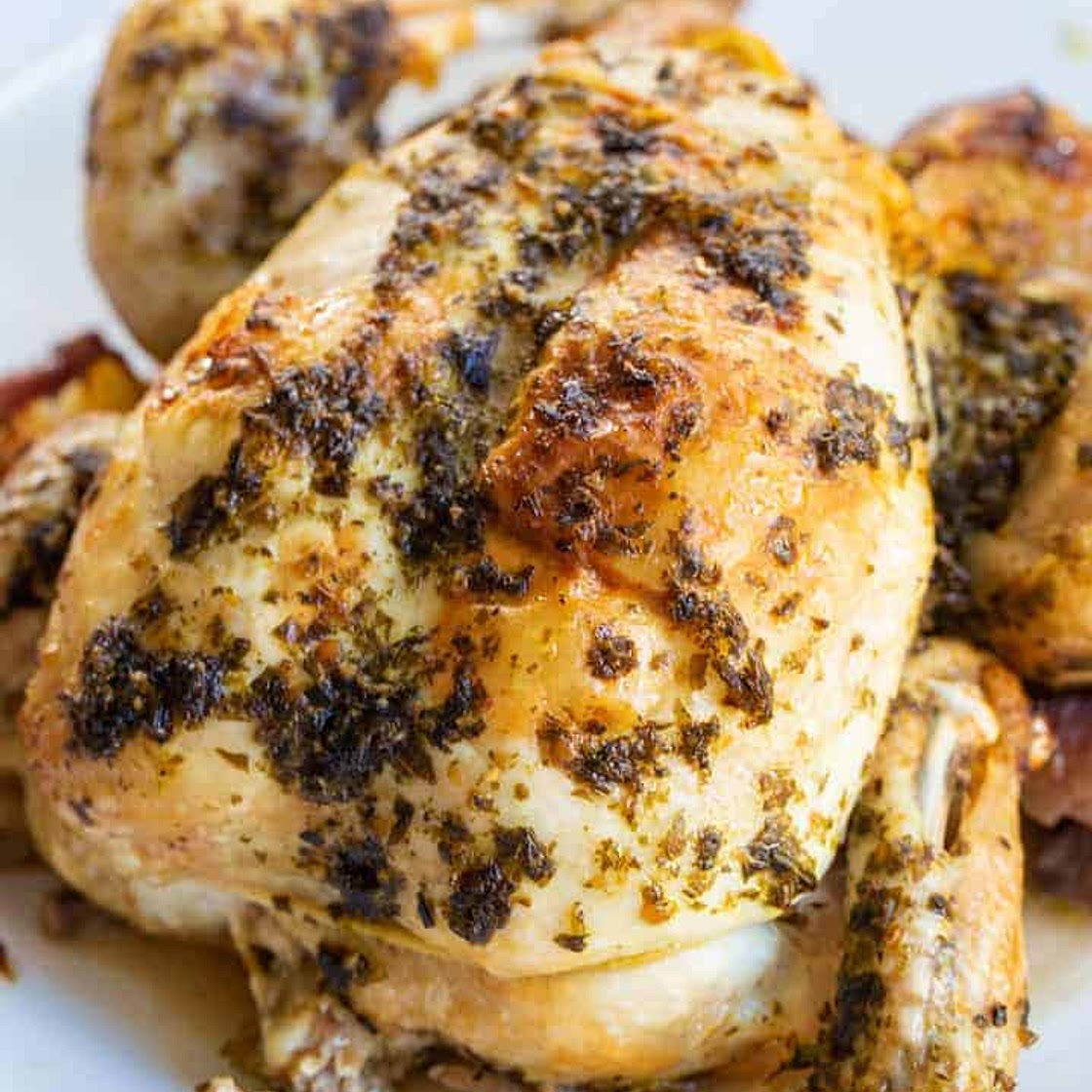 Ninja Foodi Lemon Pesto Whole Chicken