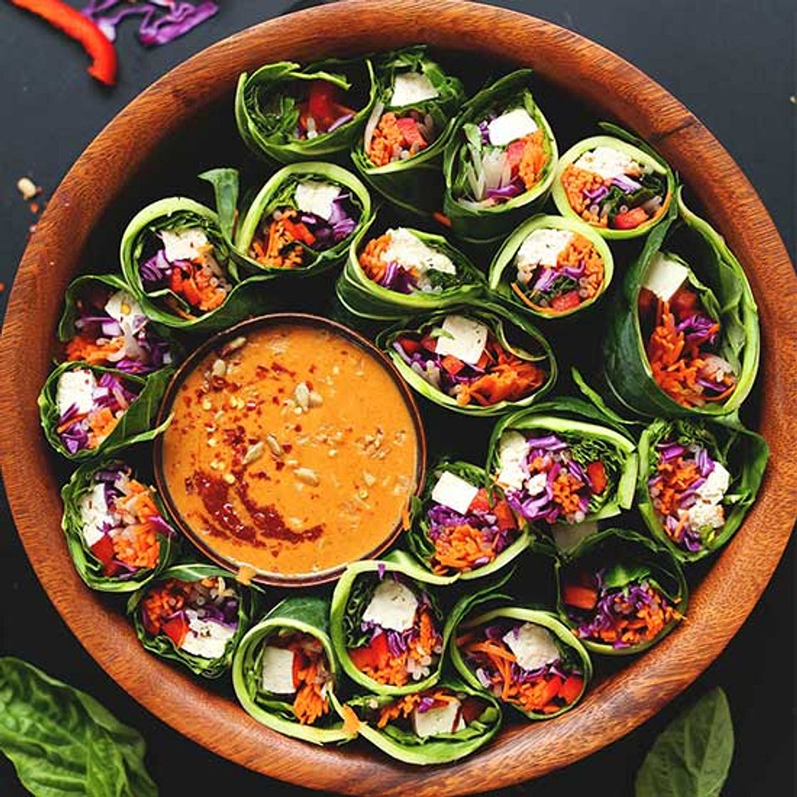 Collard Green Spring Rolls + Sunflower Butter Dipping Sauce