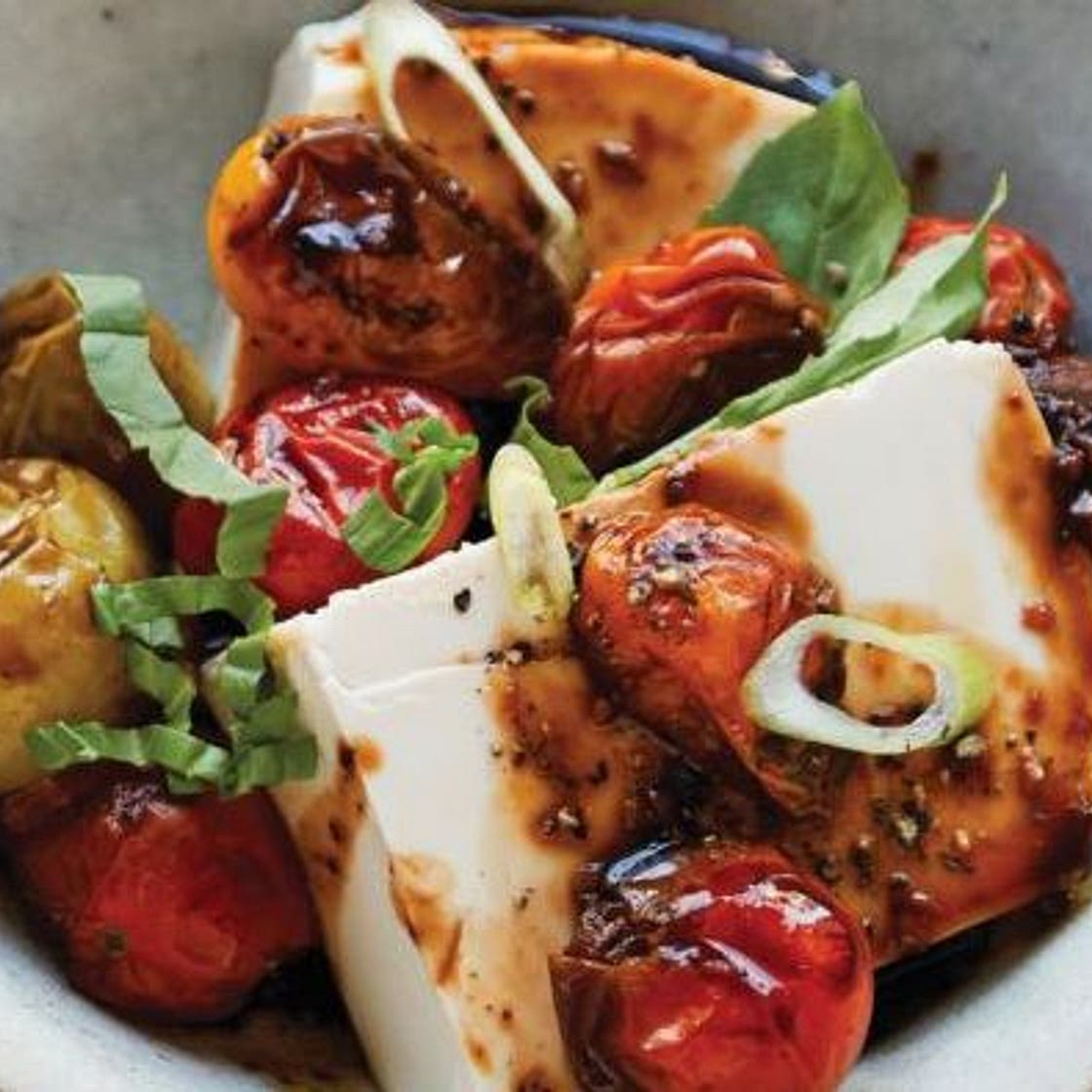 Silken Tofu With Soy-Sauced Tomatoes
