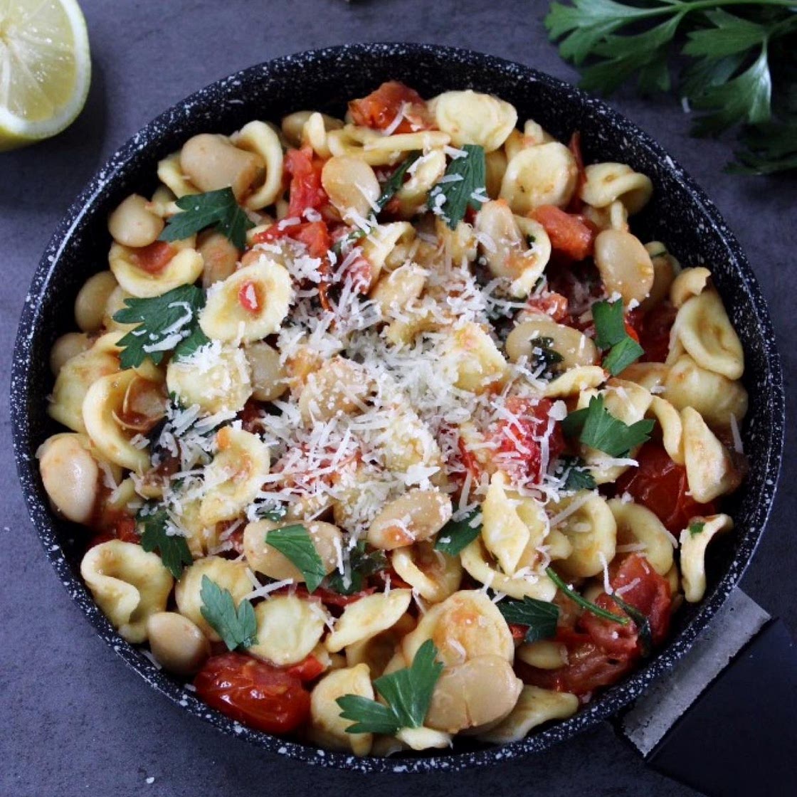 Orecchiette with Cherry Tomatoes and Lima Beans