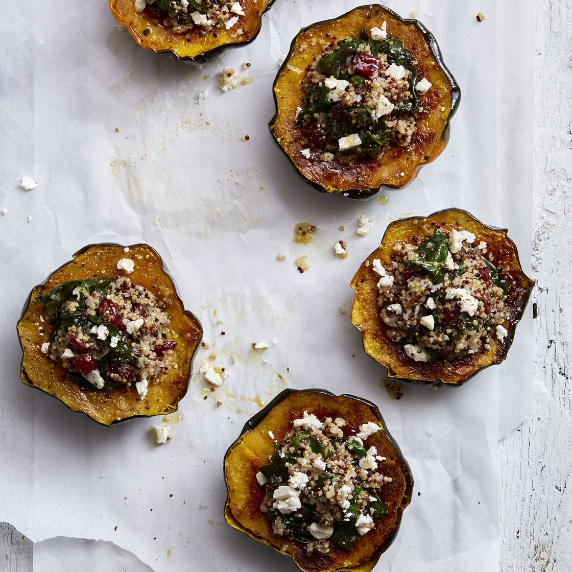 Quinoa-Stuffed Acorn Squash with Cranberries and Feta