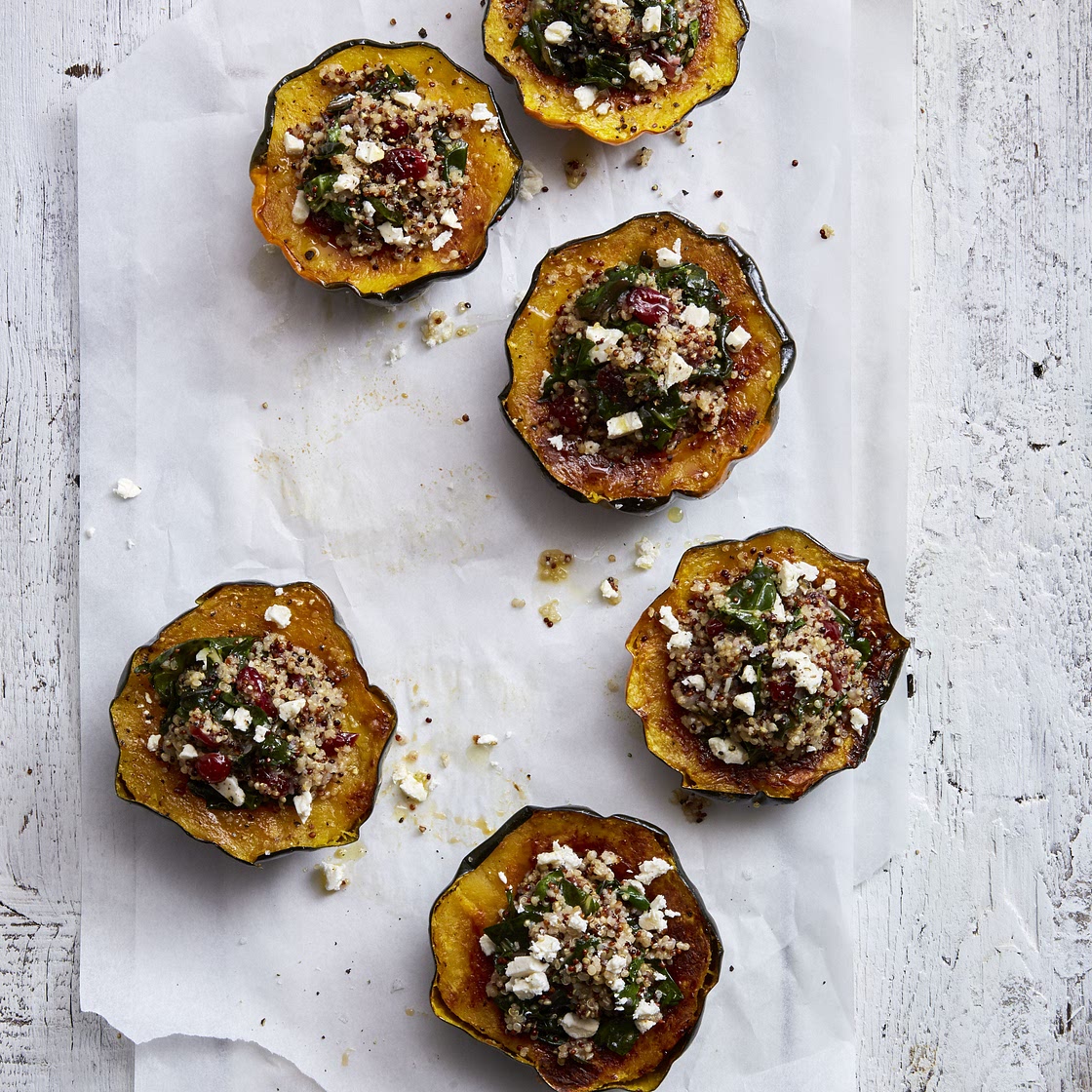 Quinoa-Stuffed Acorn Squash with Cranberries and Feta