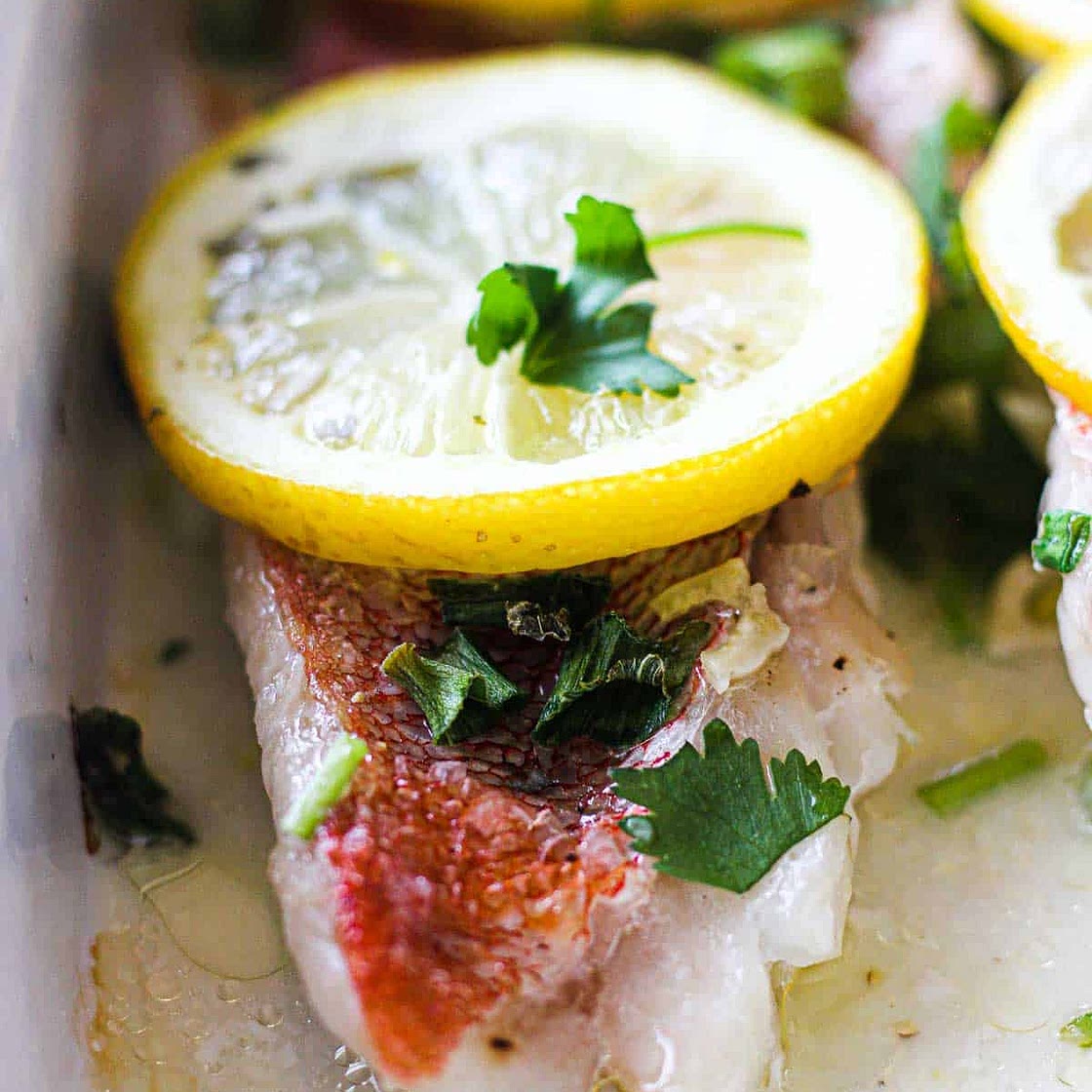 Baked ocean perch with lemon