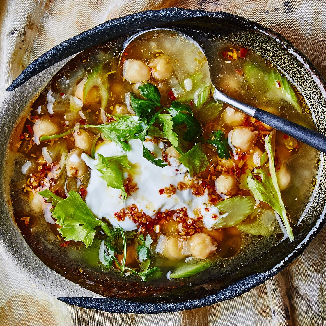 Chickpea and Celery Soup With Chile-Garlic Oil