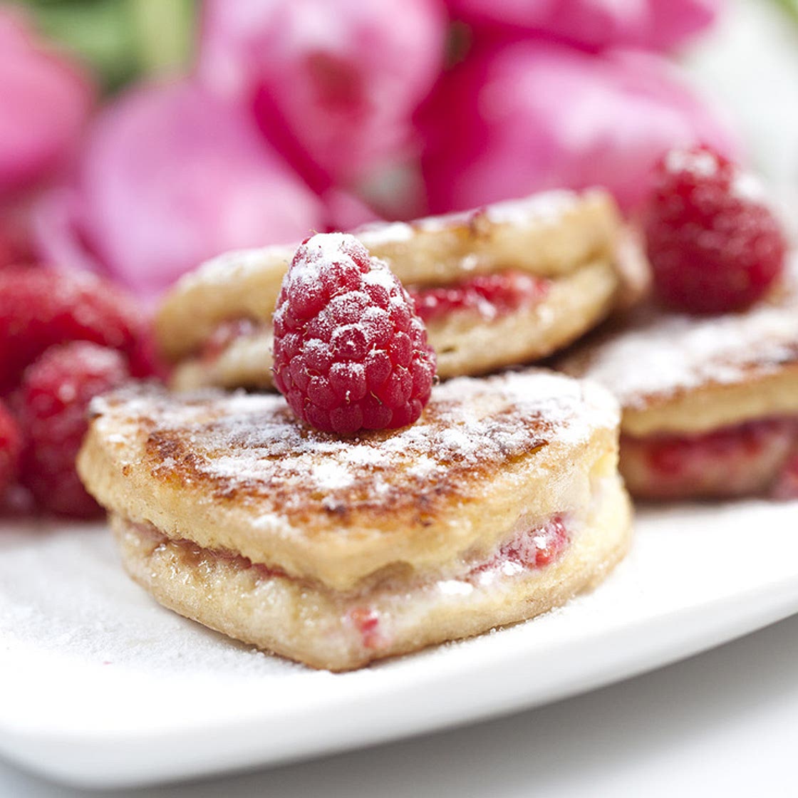 Heart Shaped French Toast with Mascarpone and Raspberry