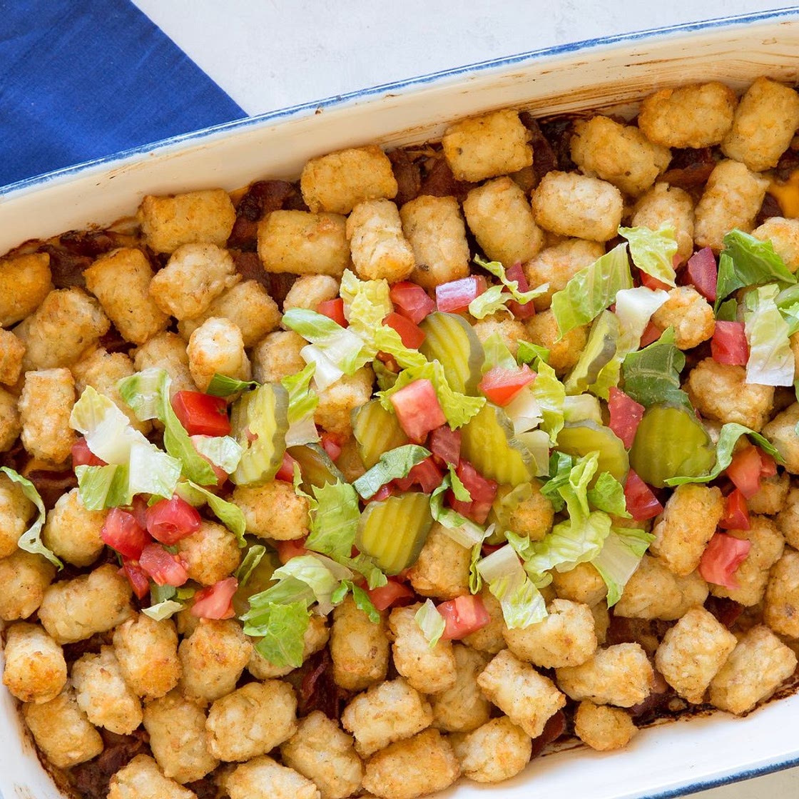 Potato Tot-Bacon Cheeseburger Casserole