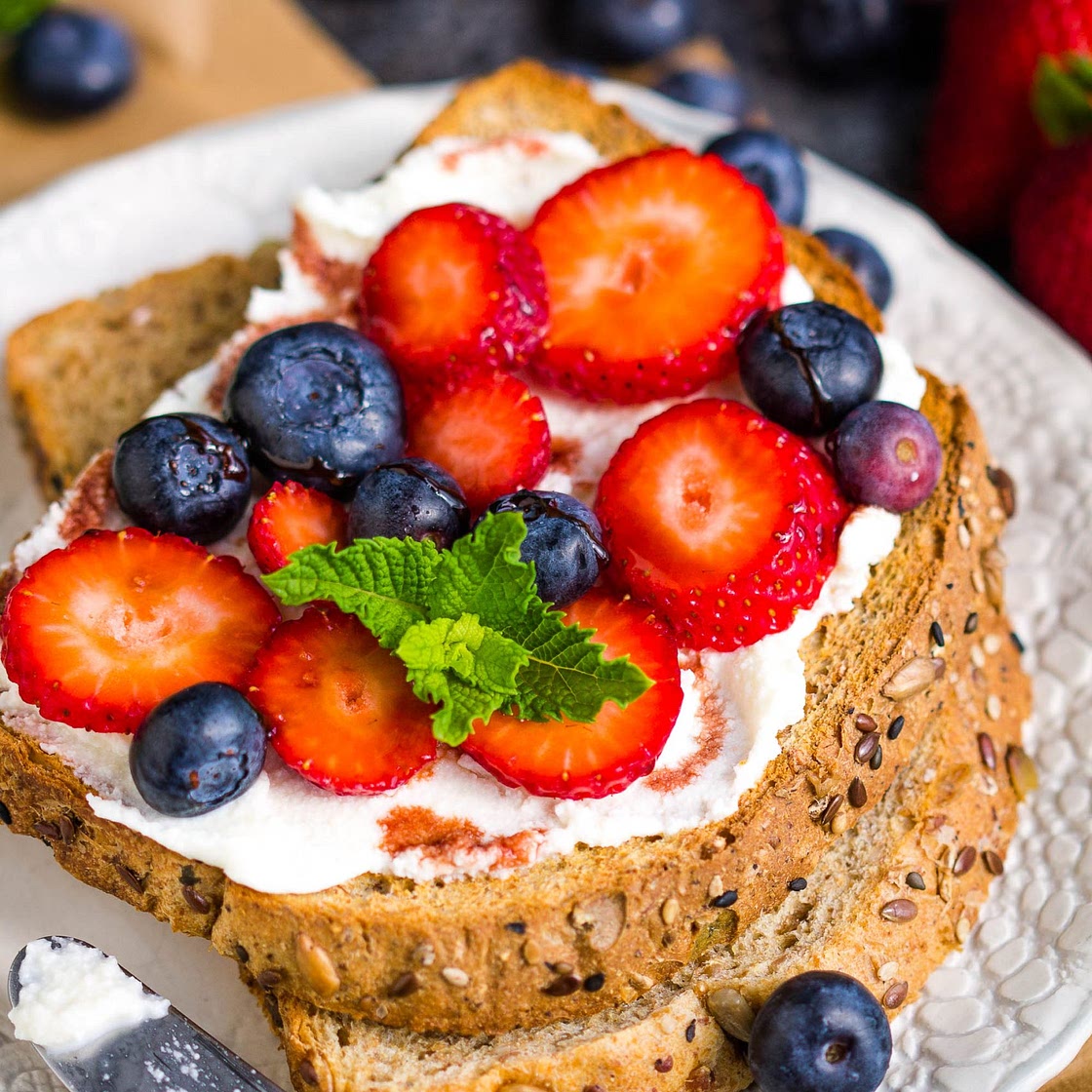 Date Syrup Drizzled Berry Ricotta Toast