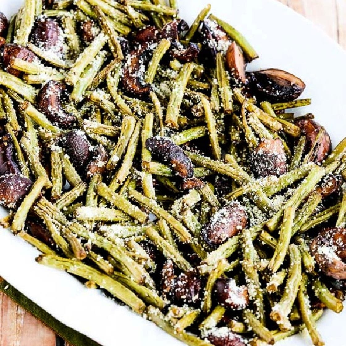 Roasted Green Beans with Mushrooms, Balsamic, and Parmesan
