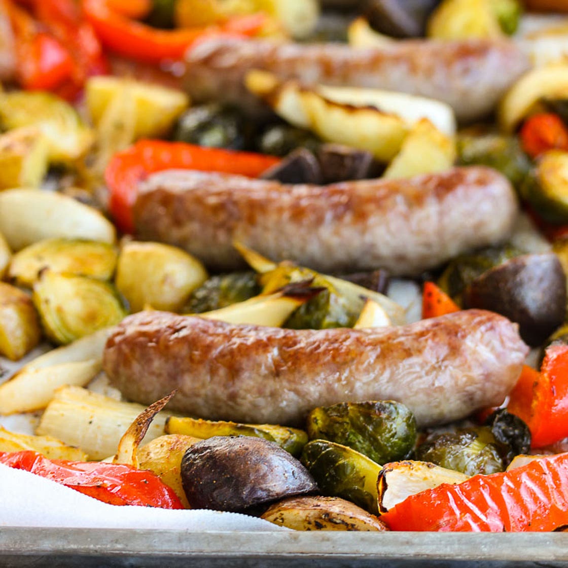 Sheet Pan Dinner with Bratwurst and Roasted Vegetables