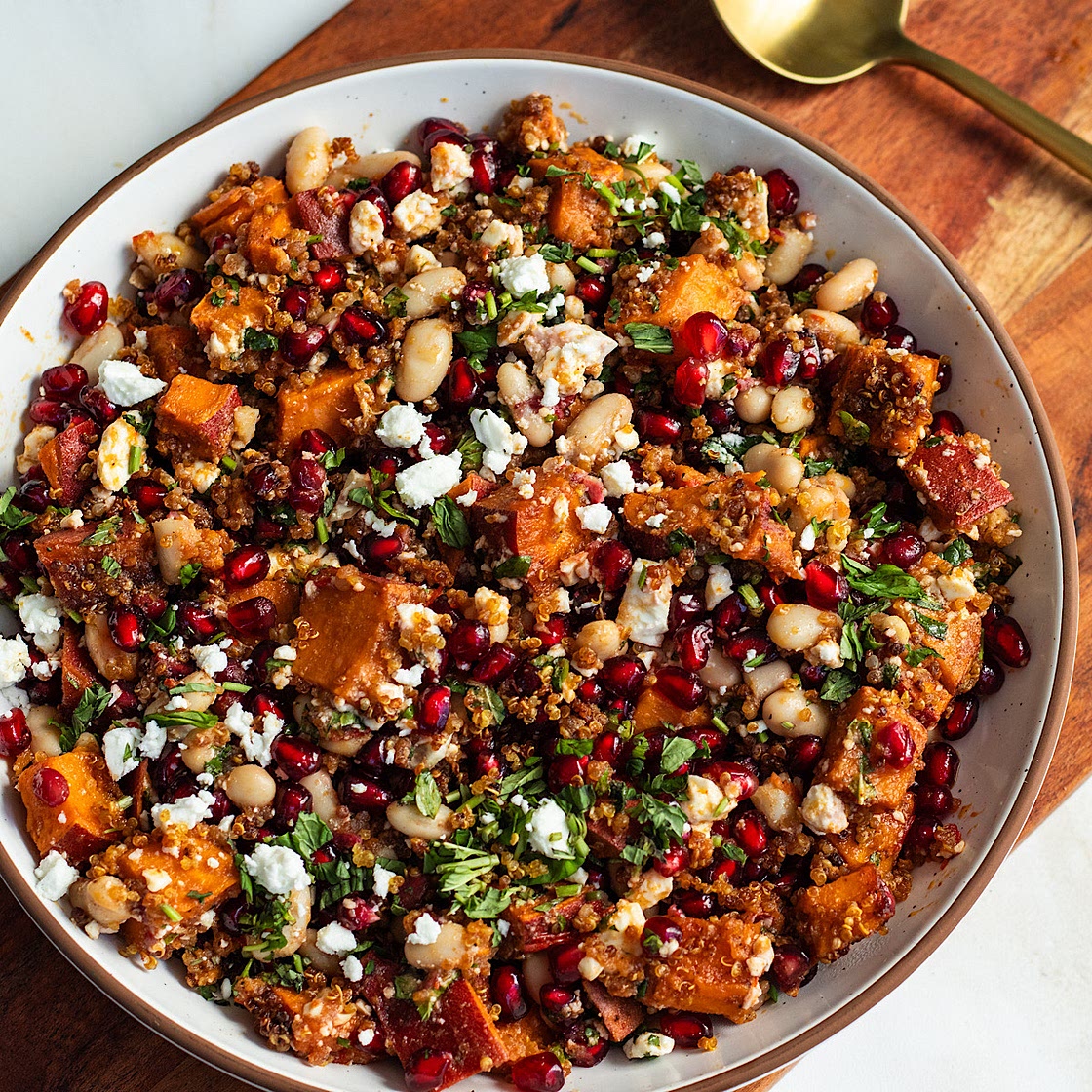 Sweet Potato White Bean Salad With Crispy Quinoa