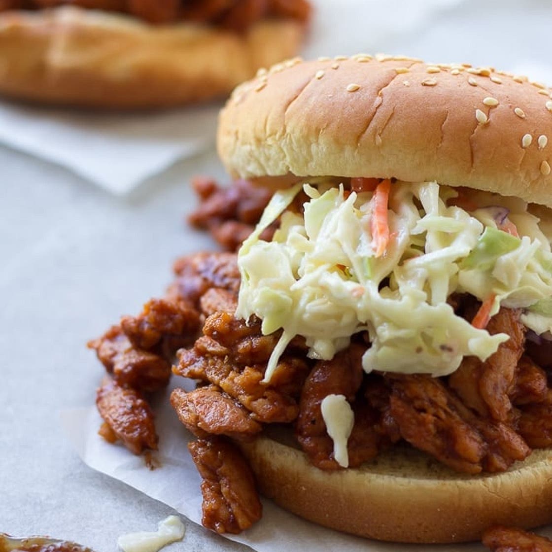 The Best Vegan BBQ Sandwich with Soy Curls